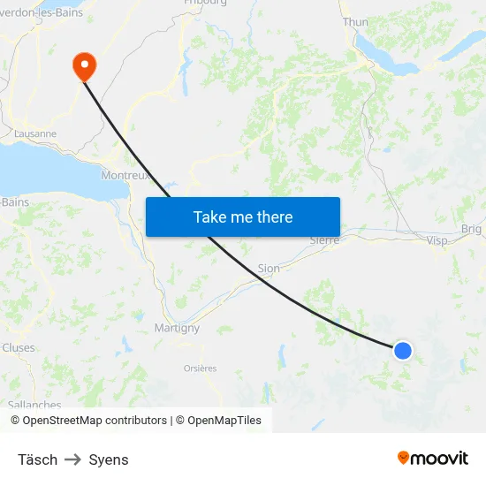 Täsch to Syens map