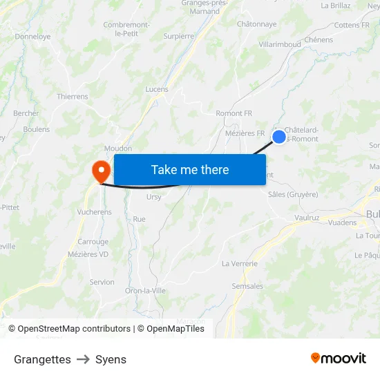 Grangettes to Syens map