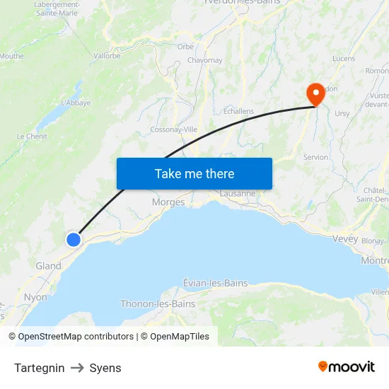 Tartegnin to Syens map