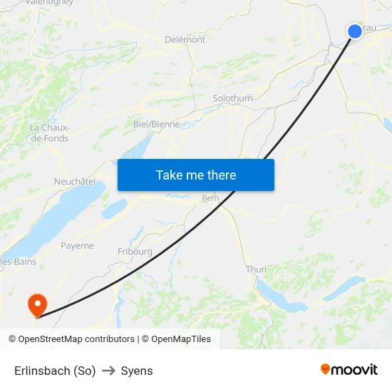Erlinsbach (So) to Syens map