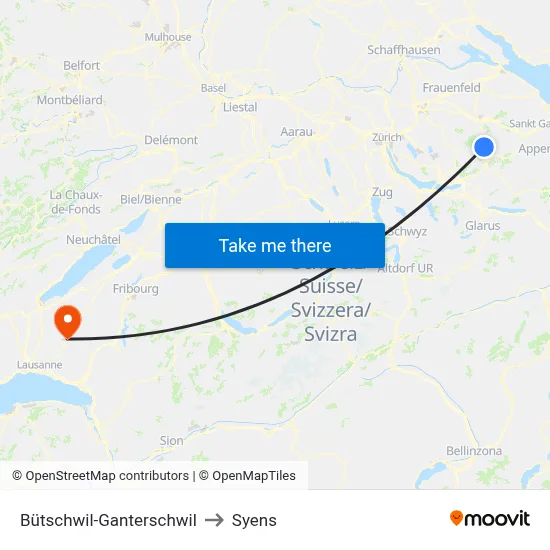 Bütschwil-Ganterschwil to Syens map