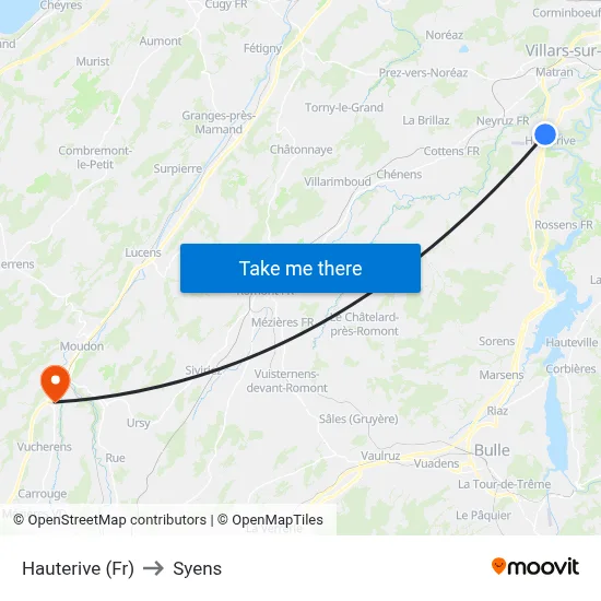 Hauterive (Fr) to Syens map