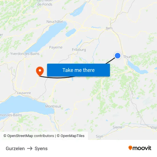 Gurzelen to Syens map
