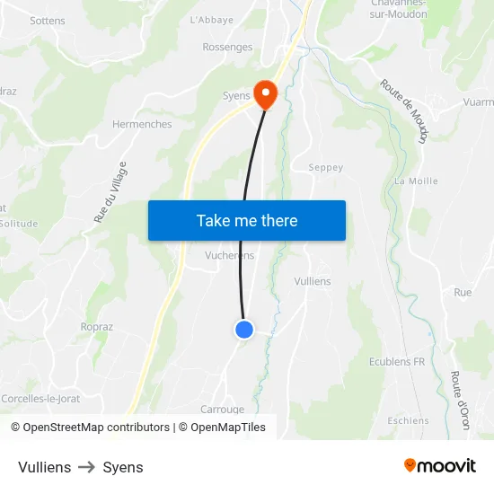 Vulliens to Syens map