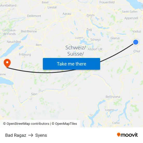 Bad Ragaz to Syens map