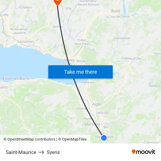 Saint-Maurice to Syens map