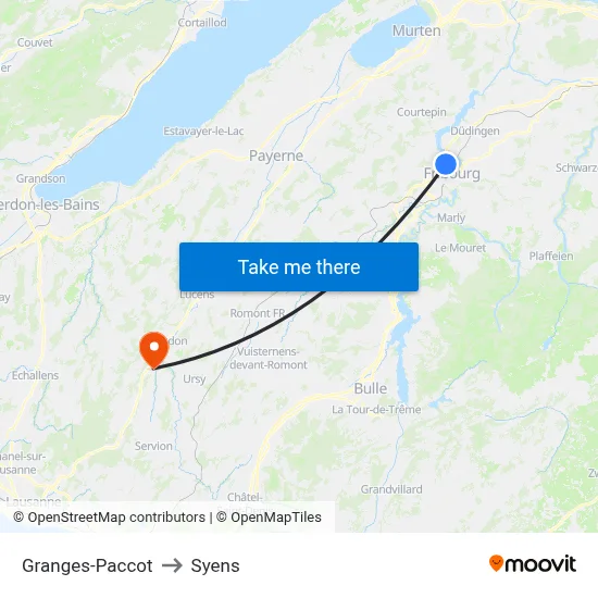 Granges-Paccot to Syens map