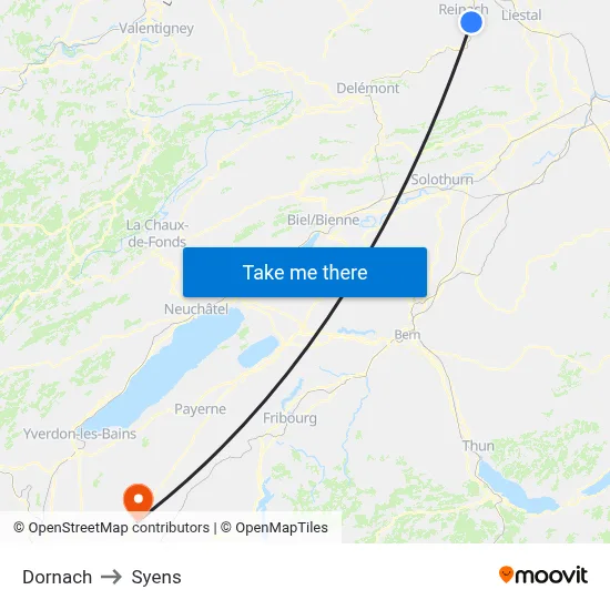 Dornach to Syens map