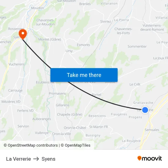 La Verrerie to Syens map