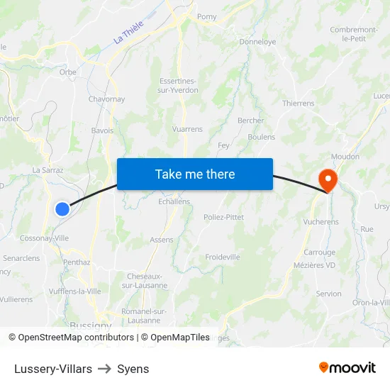 Lussery-Villars to Syens map