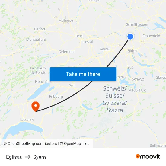 Eglisau to Syens map