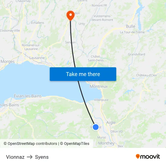 Vionnaz to Syens map