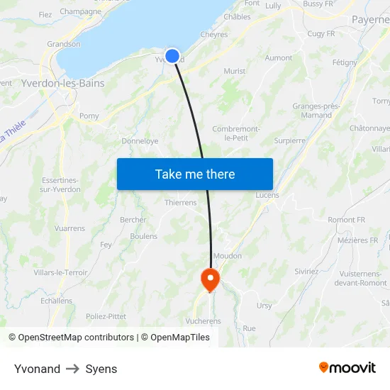 Yvonand to Syens map