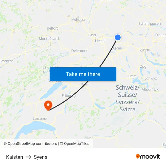 Kaisten to Syens map