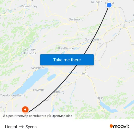 Liestal to Syens map