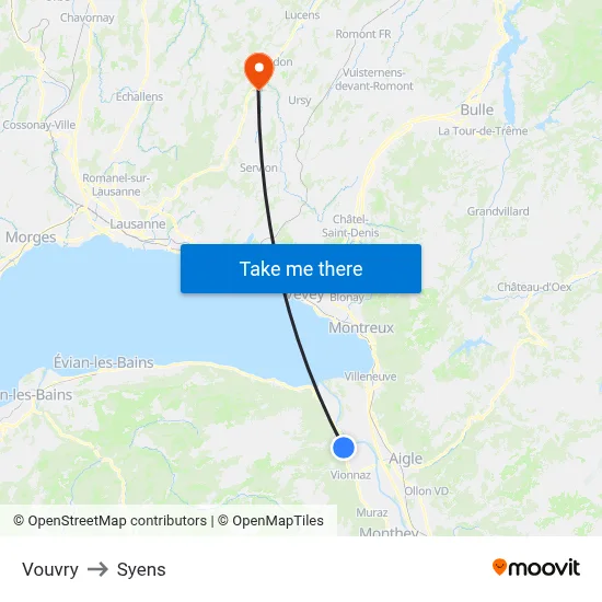 Vouvry to Syens map