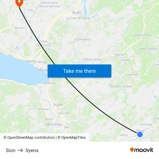 Sion to Syens map