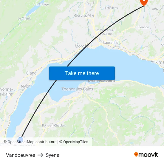 Vandoeuvres to Syens map
