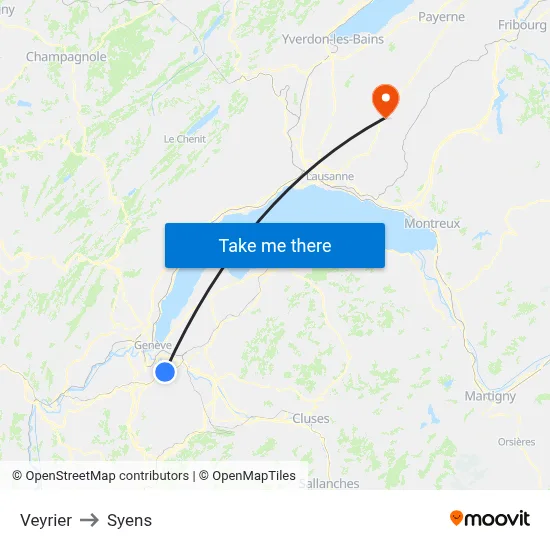 Veyrier to Syens map