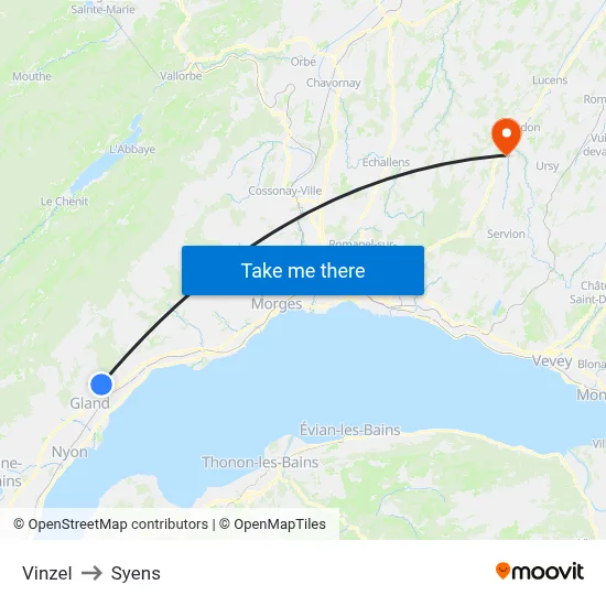 Vinzel to Syens map