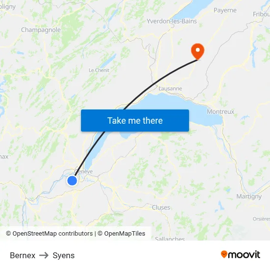 Bernex to Syens map