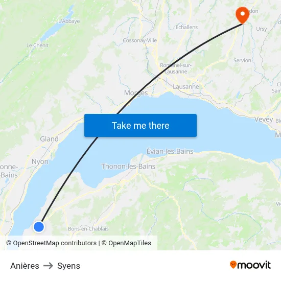 Anières to Syens map