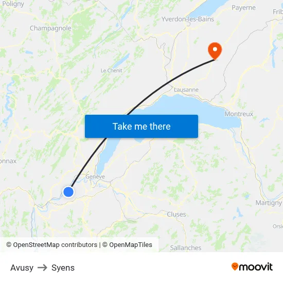 Avusy to Syens map