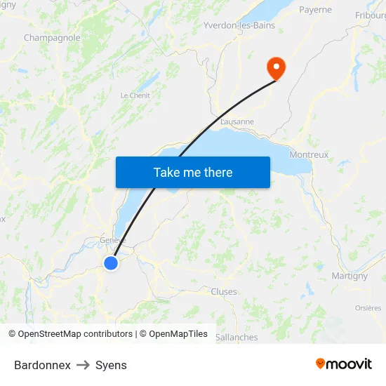 Bardonnex to Syens map