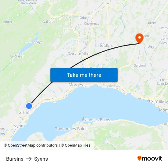 Bursins to Syens map