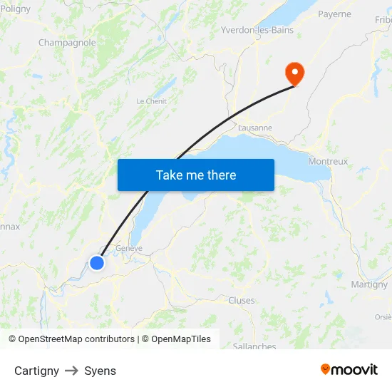 Cartigny to Syens map