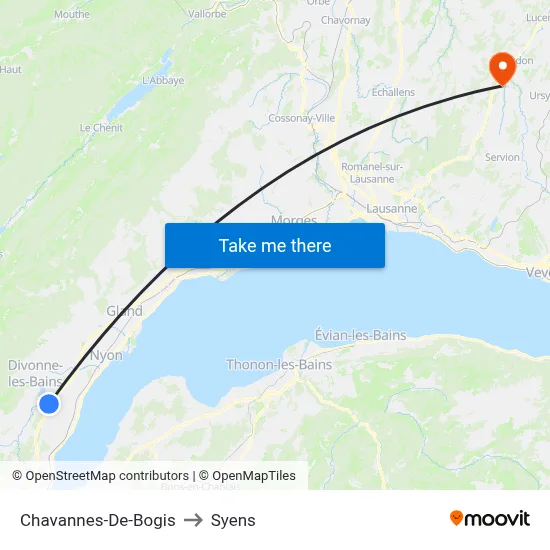 Chavannes-De-Bogis to Syens map