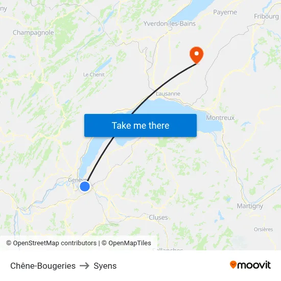 Chêne-Bougeries to Syens map