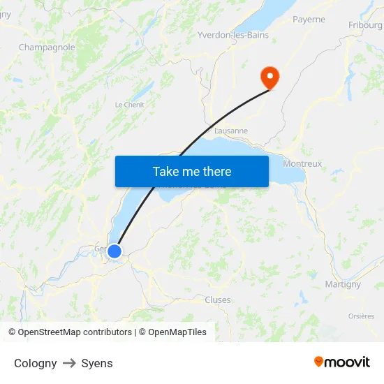 Cologny to Syens map