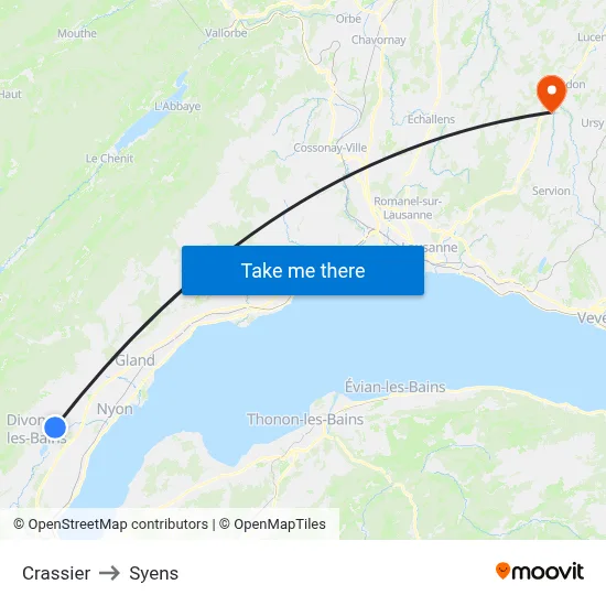 Crassier to Syens map