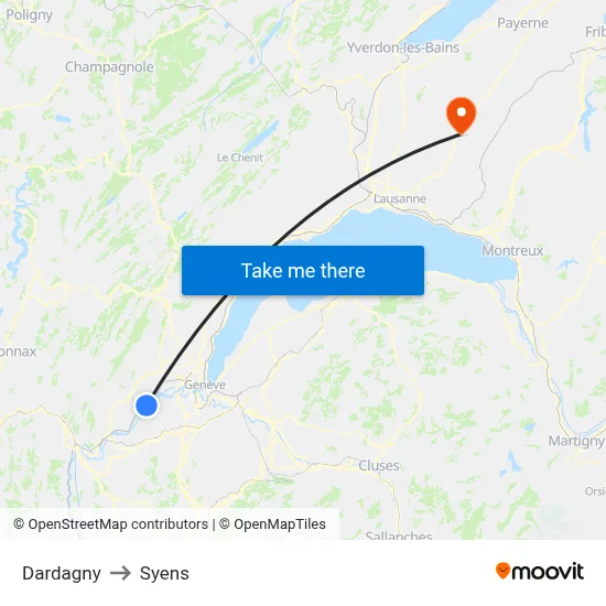 Dardagny to Syens map