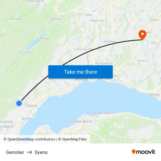 Genolier to Syens map