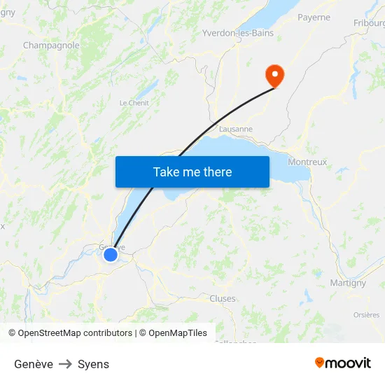 Genève to Syens map