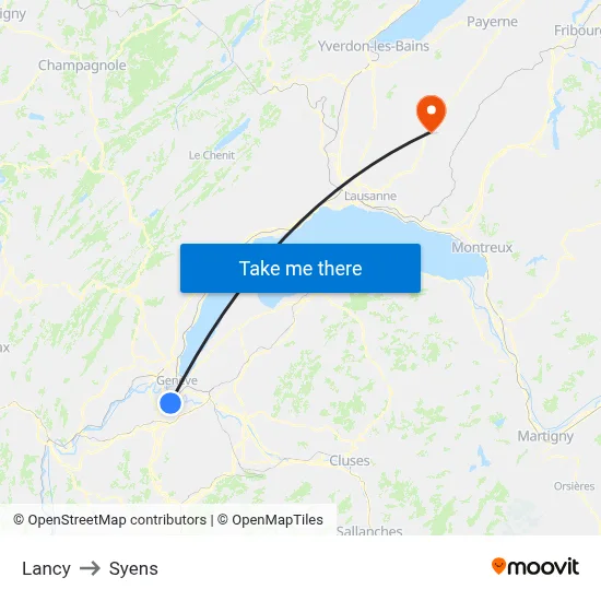 Lancy to Syens map