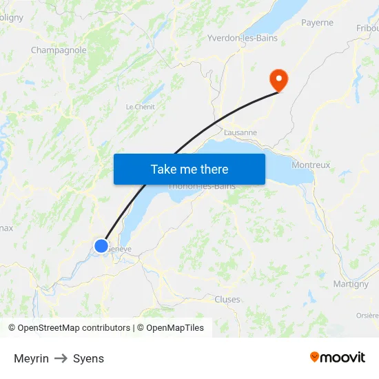 Meyrin to Syens map