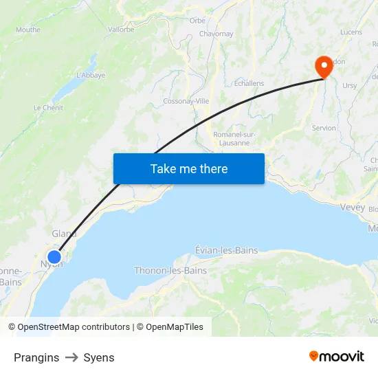 Prangins to Syens map