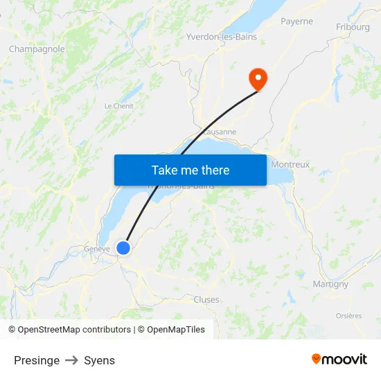 Presinge to Syens map