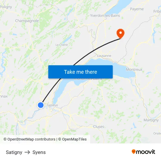 Satigny to Syens map