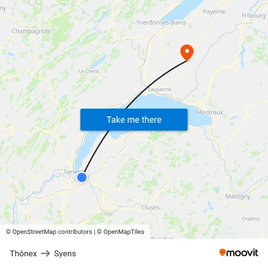 Thônex to Syens map