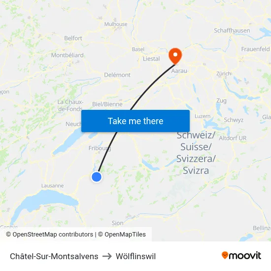 Châtel-Sur-Montsalvens to Wölflinswil map