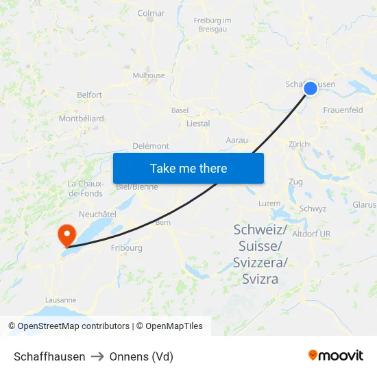 Schaffhausen to Onnens (Vd) map