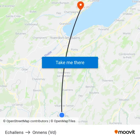 Echallens to Onnens (Vd) map