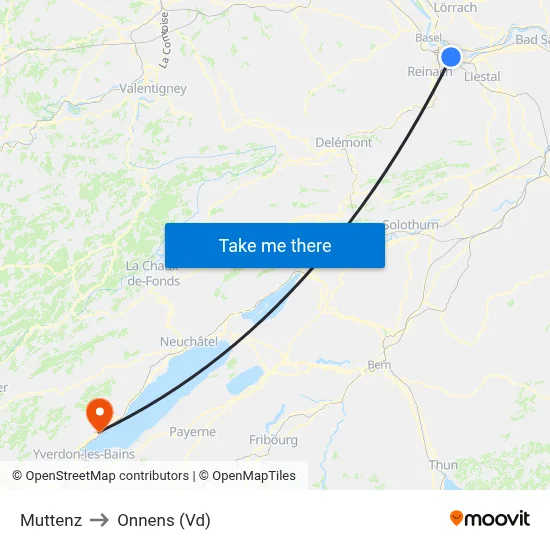 Muttenz to Onnens (Vd) map