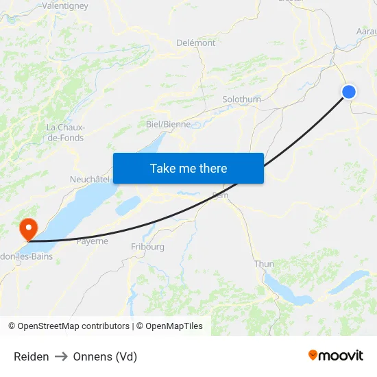 Reiden to Onnens (Vd) map