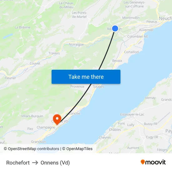 Rochefort to Onnens (Vd) map
