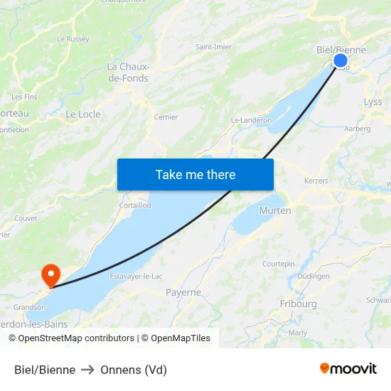 Biel/Bienne to Onnens (Vd) map
